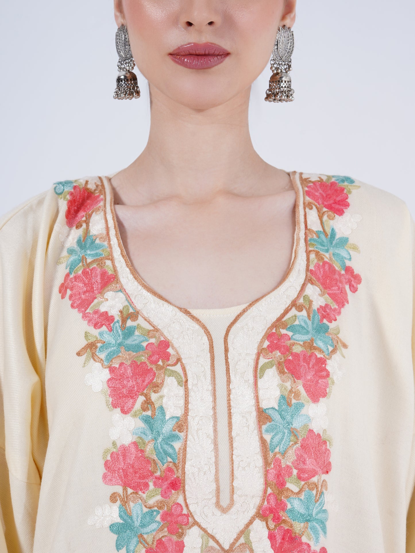 PASHMINA FAUX ACRYLIC PHIRAN OFF-WHITE UNSTITCHED SUIT FOR WOMEN