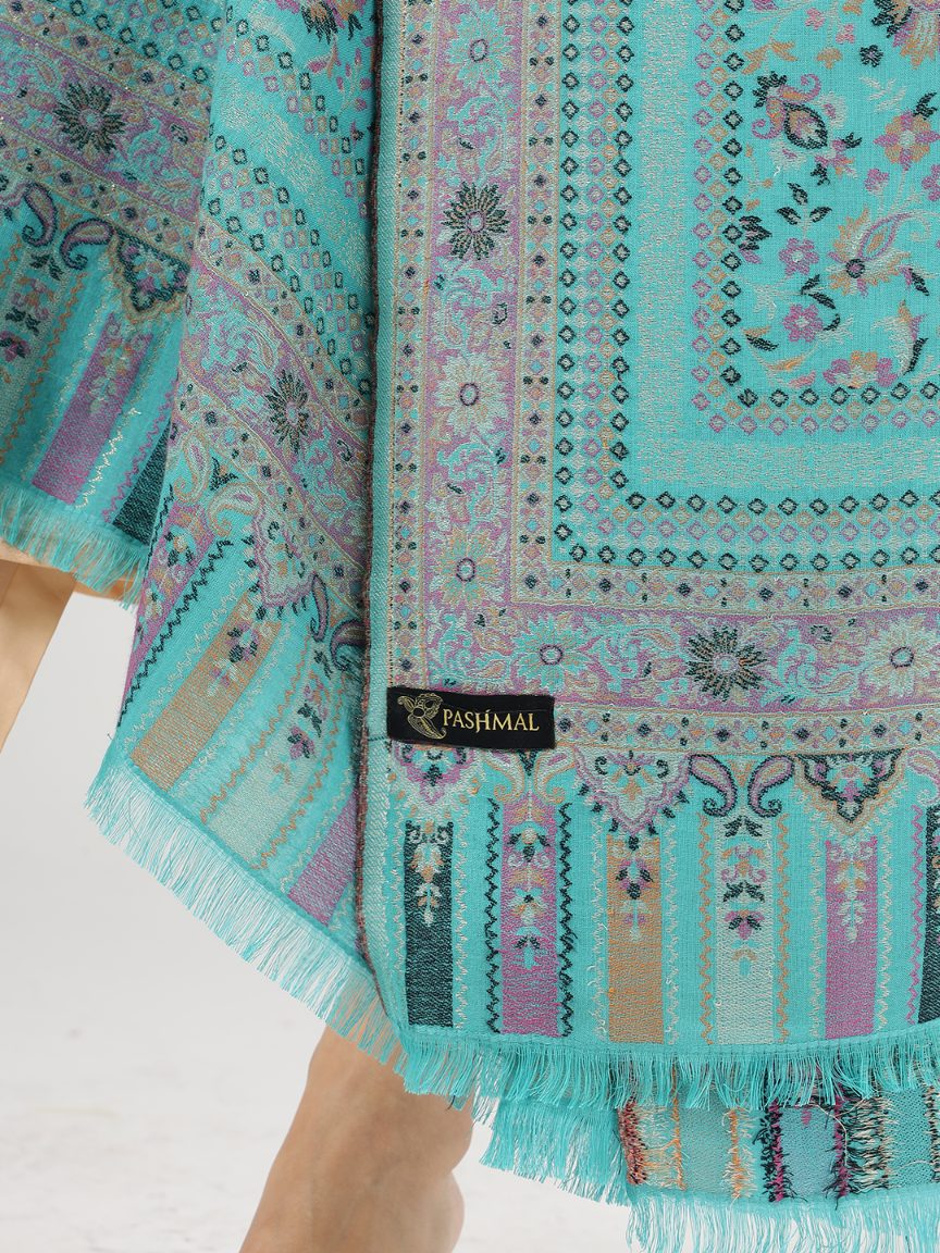 Soft Bamboo Modal Shawl with Zari for Women - Icy Blue | Full Size, Soft & Eco-friendly