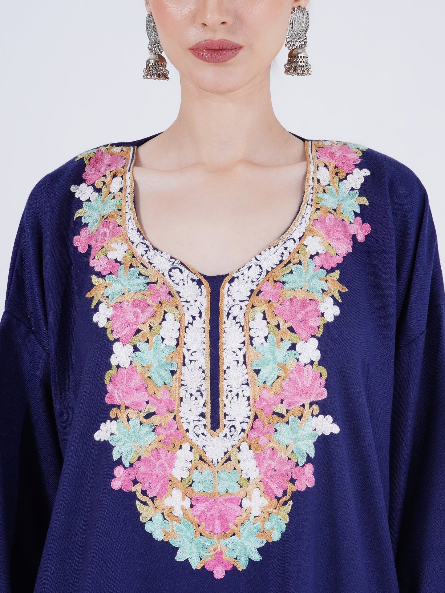 PASHMINA FAUX ACRYLIC PHIRAN BLUE UNSTITCHED SUIT FOR WOMEN