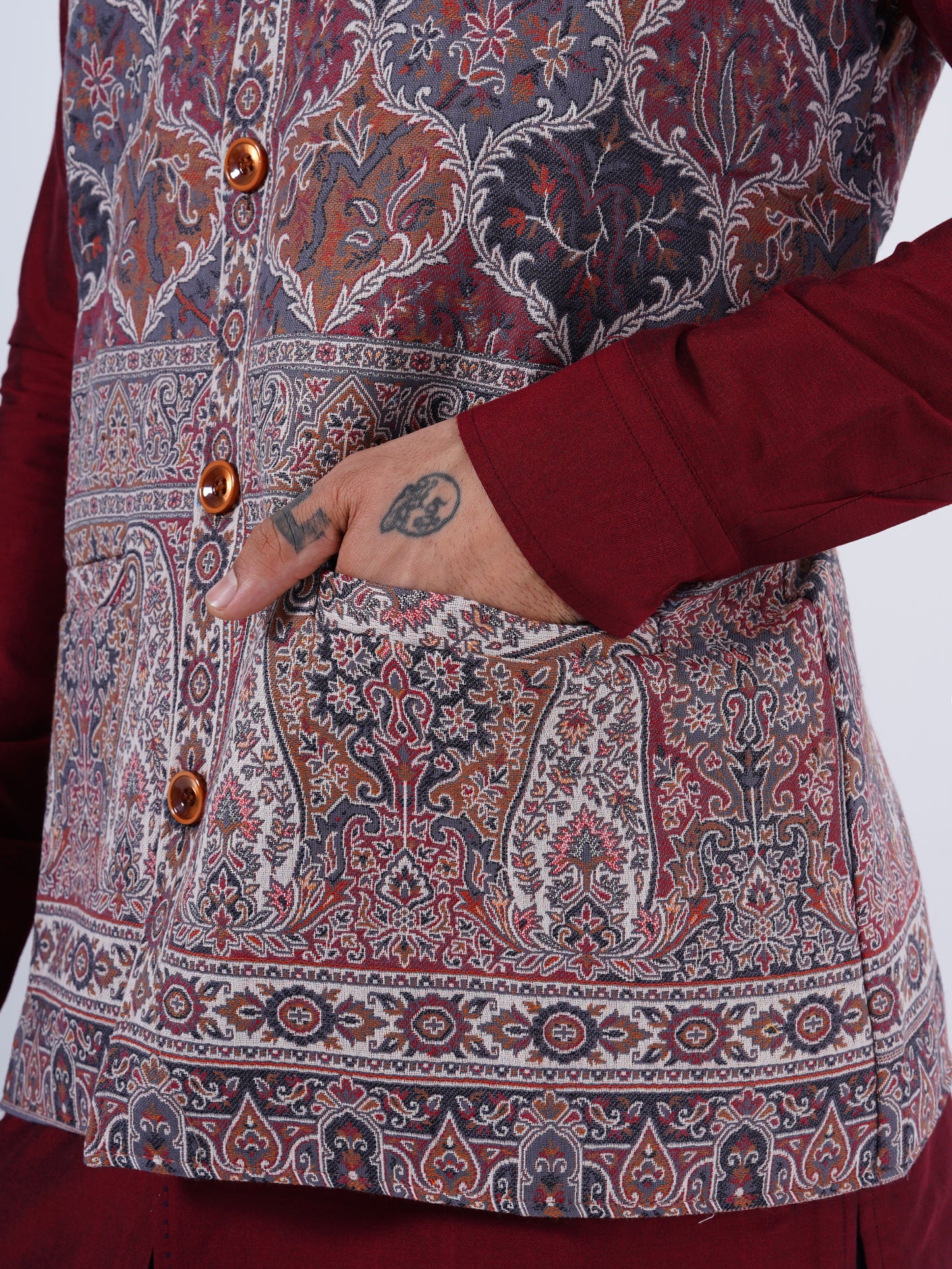 UNSTITCHED WOOLLEN NEHRU JACKET FOR MEN-TERRA COTTA