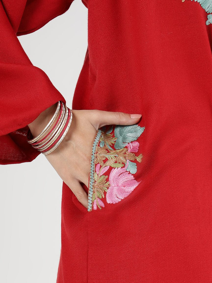 Pashmina Faux Acrylic Phiran Maroon Unstitched Suit for Women