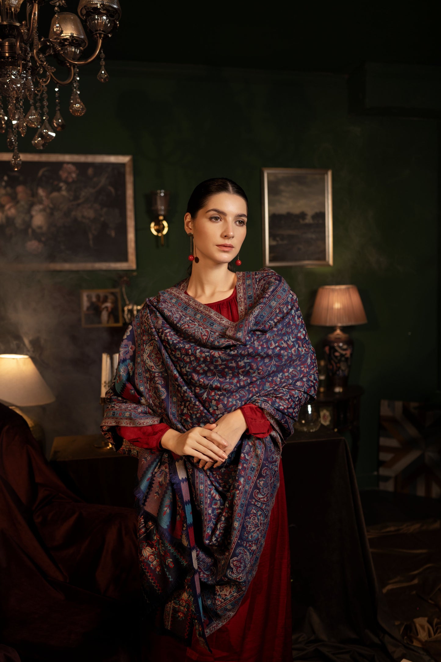 Antique Kashmiri Kani Shawl with Sarvosk for Women - Midnight Blue