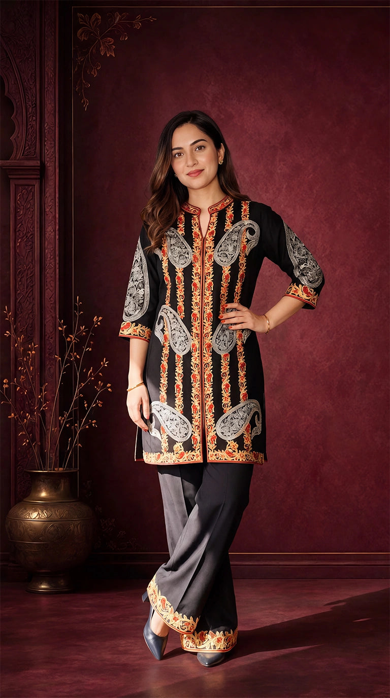 BLACK KASHMIRI PAISLEY EMBROIDERED CO-ORD SET