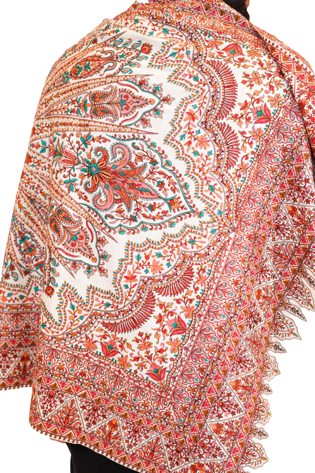 Heritage Heirloom Collection: Premium Embroidery Jaal Jamawar Shawl for Men - Elegant White