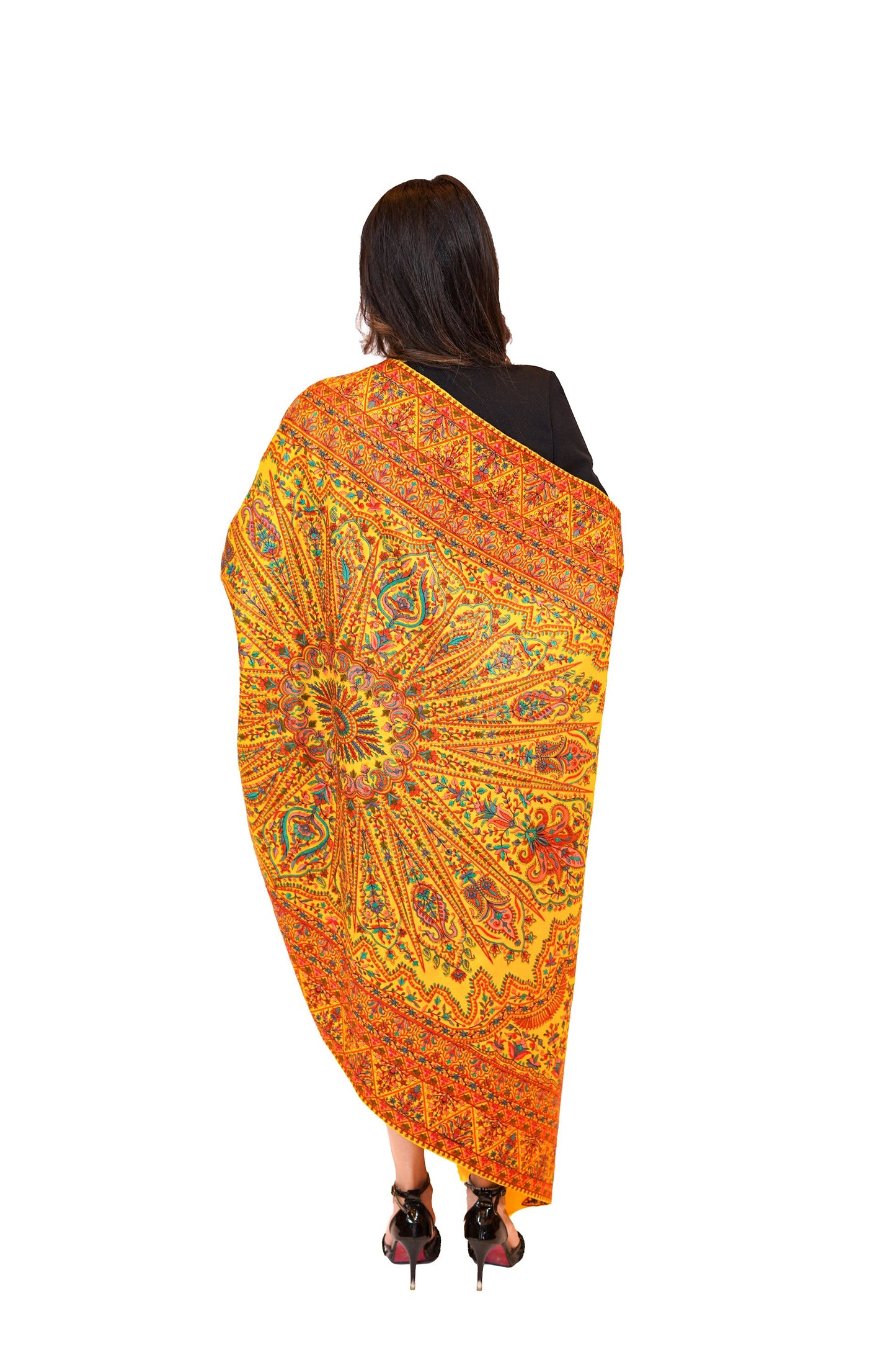 Heritage Embroidered Jaal Jamawar Shawl for Women - Vibrant Yellow