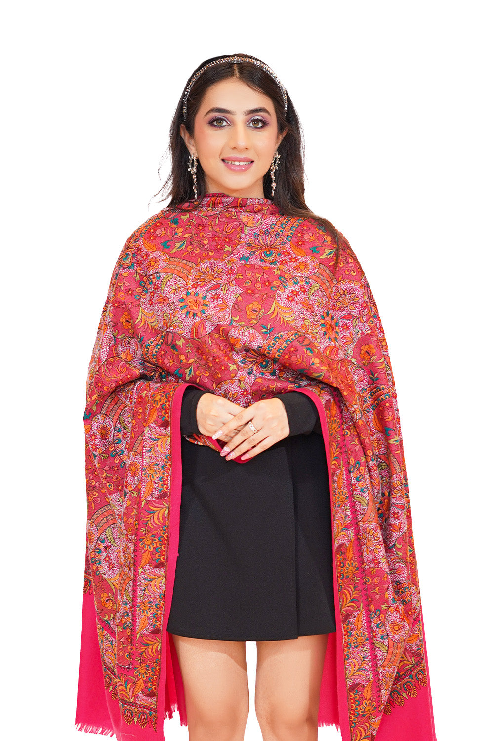 Heritage Jaal Jamawar Shawl for Women - Rich Pink