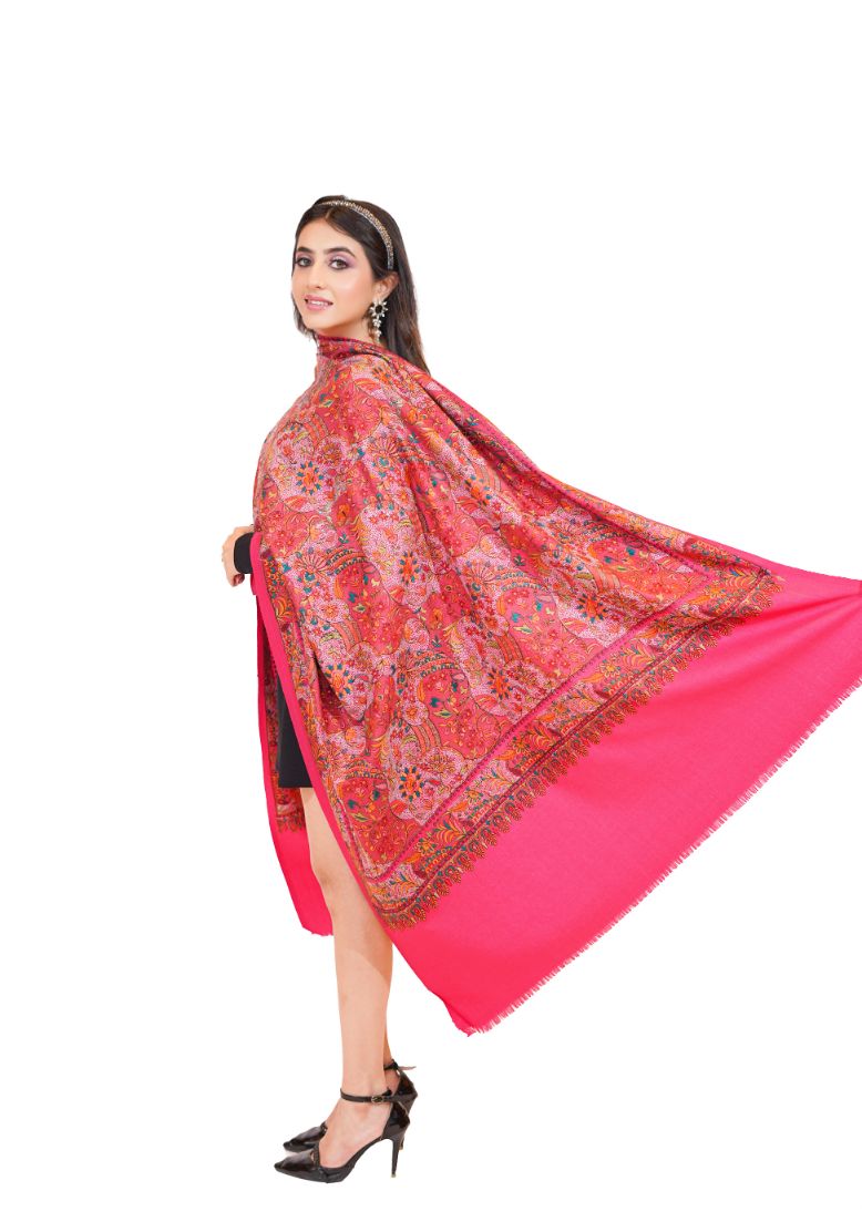 Heritage Jaal Jamawar Shawl for Women - Rich Pink