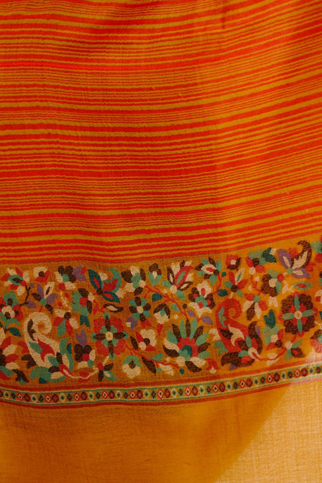 Women's Stripe Fine Wool Shawl with Jaquard Border - yellow