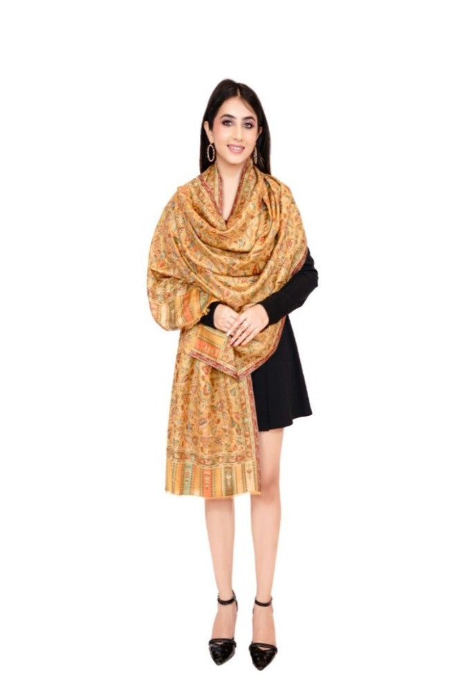 Antique Kashmiri Kani Stole for Women - Mellow Yellow