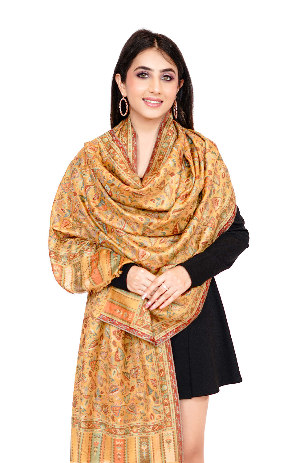 Antique Kashmiri Kani Stole for Women - Mellow Yellow
