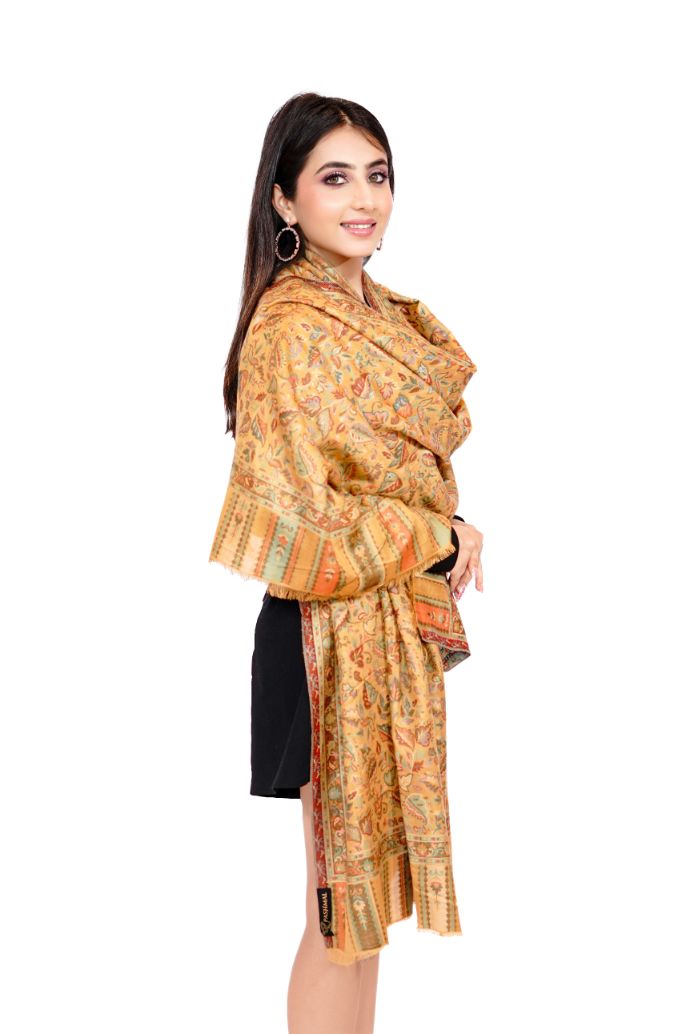 Antique Kashmiri Kani Stole for Women - Mellow Yellow