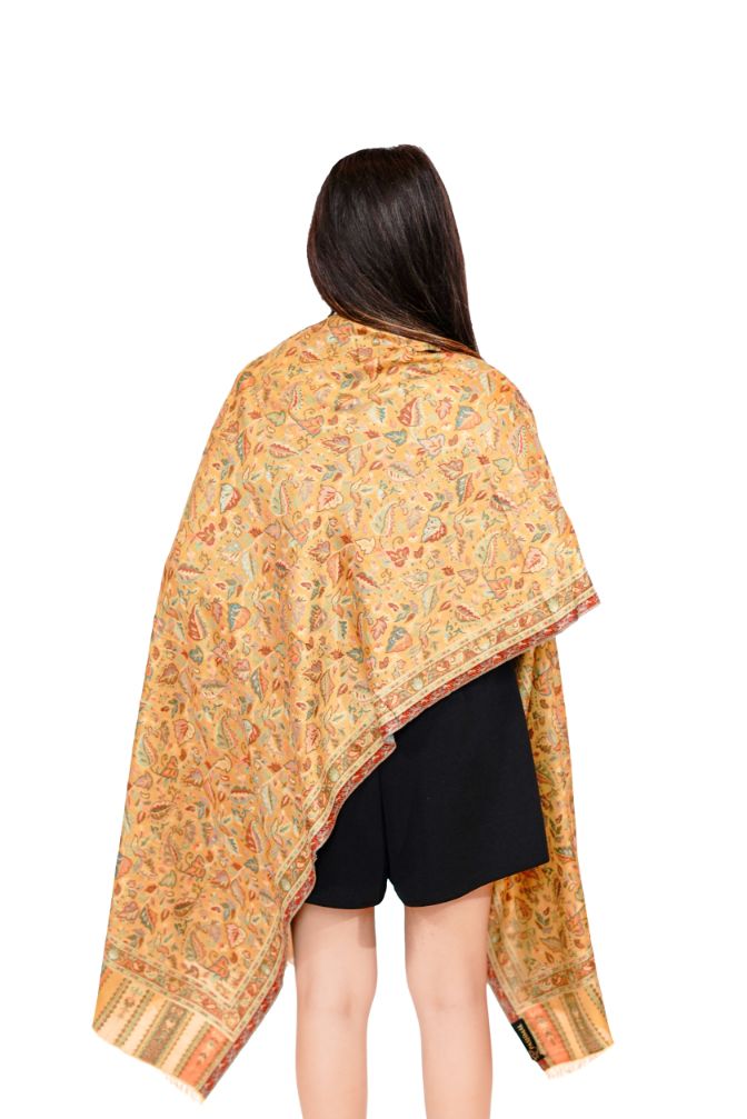 Antique Kashmiri Kani Stole for Women - Mellow Yellow