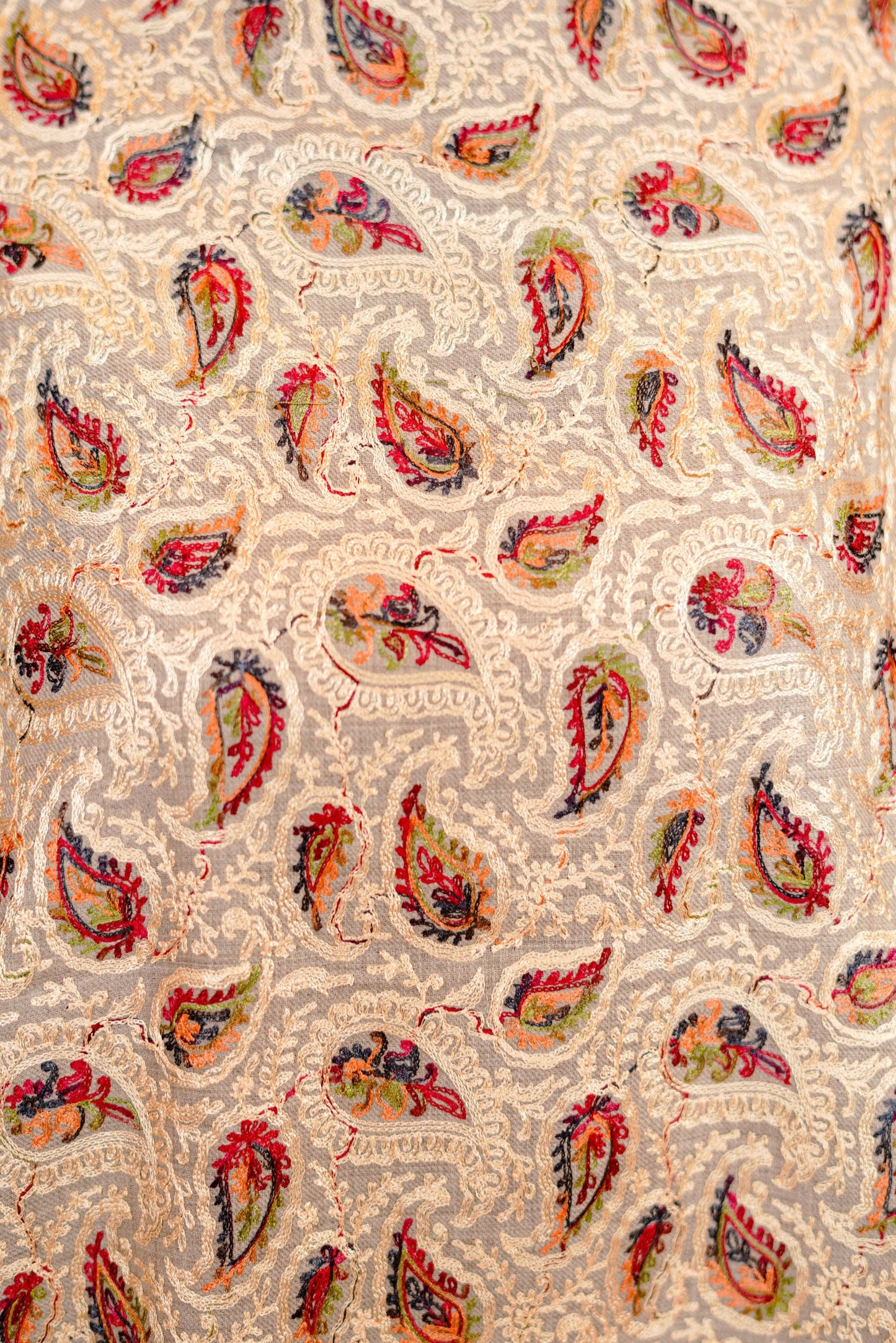 Traditional Aari Embroidered Woollen Stole for Women- Timeless White