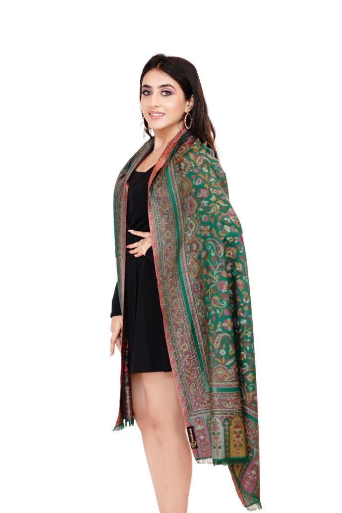 Antique Kashmiri Kani Stole for Women - Regal Green