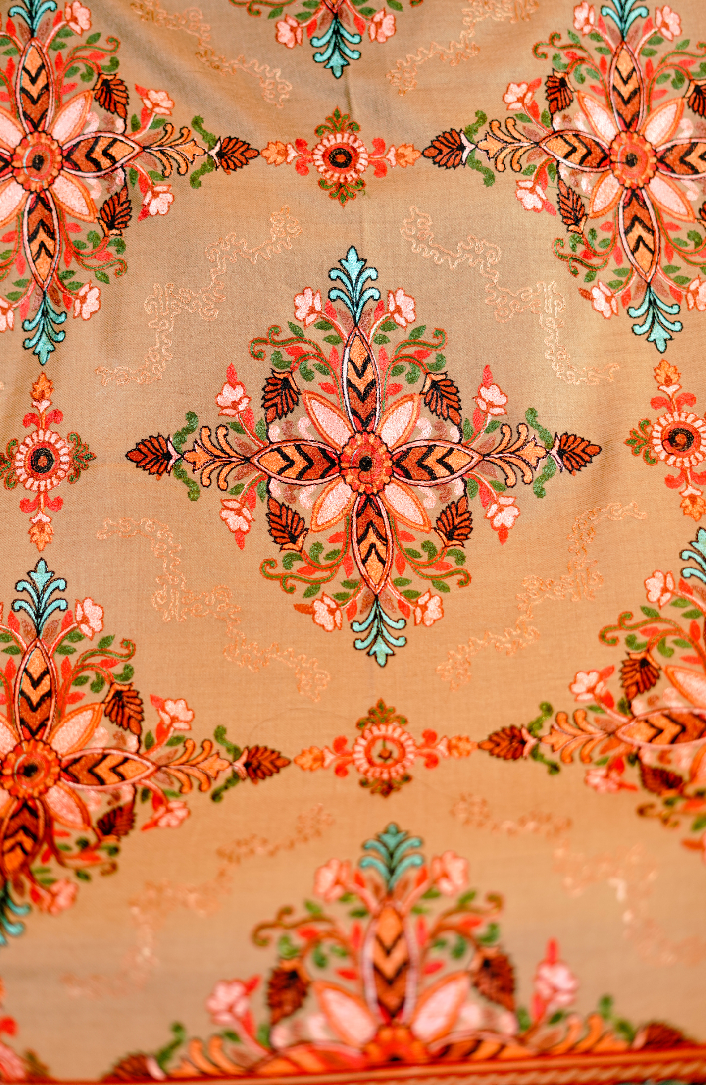 Wool Silk Embroidery Stole for Women - Nude Elegance