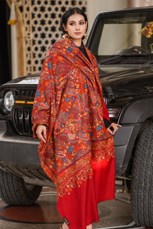 Heritage Jaal Jamawar Shawl for Women - Crimson Red