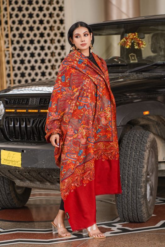 Heritage Jaal Jamawar Shawl for Women - Crimson Red