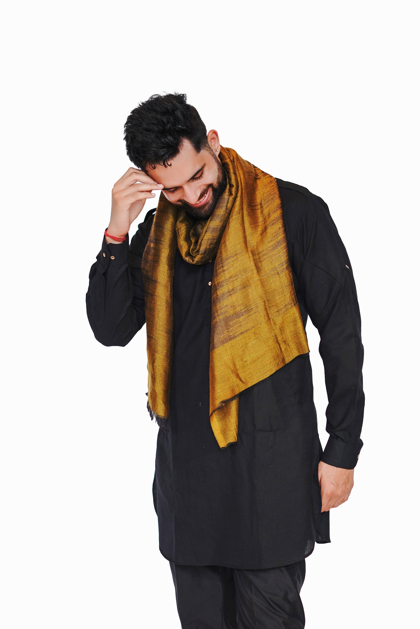 Woollen Zari Stole for Men - Golden Glow | Extra Soft & Warm