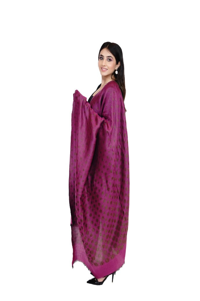 Women's Reversible Silk Blend Shawl with Zari Work - Magenta Marvel