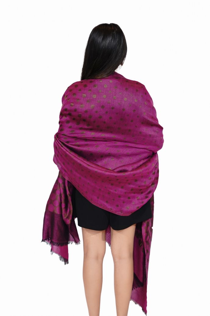 Women's Reversible Silk Blend Shawl with Zari Work - Magenta Marvel