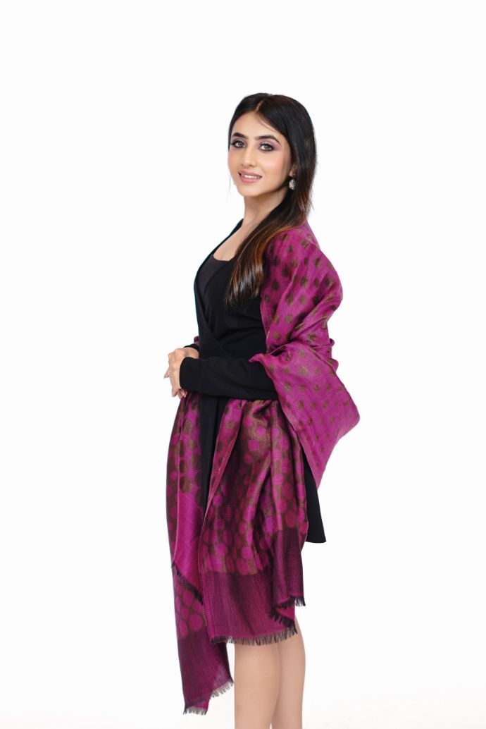 Women's Reversible Silk Blend Shawl with Zari Work - Magenta Marvel