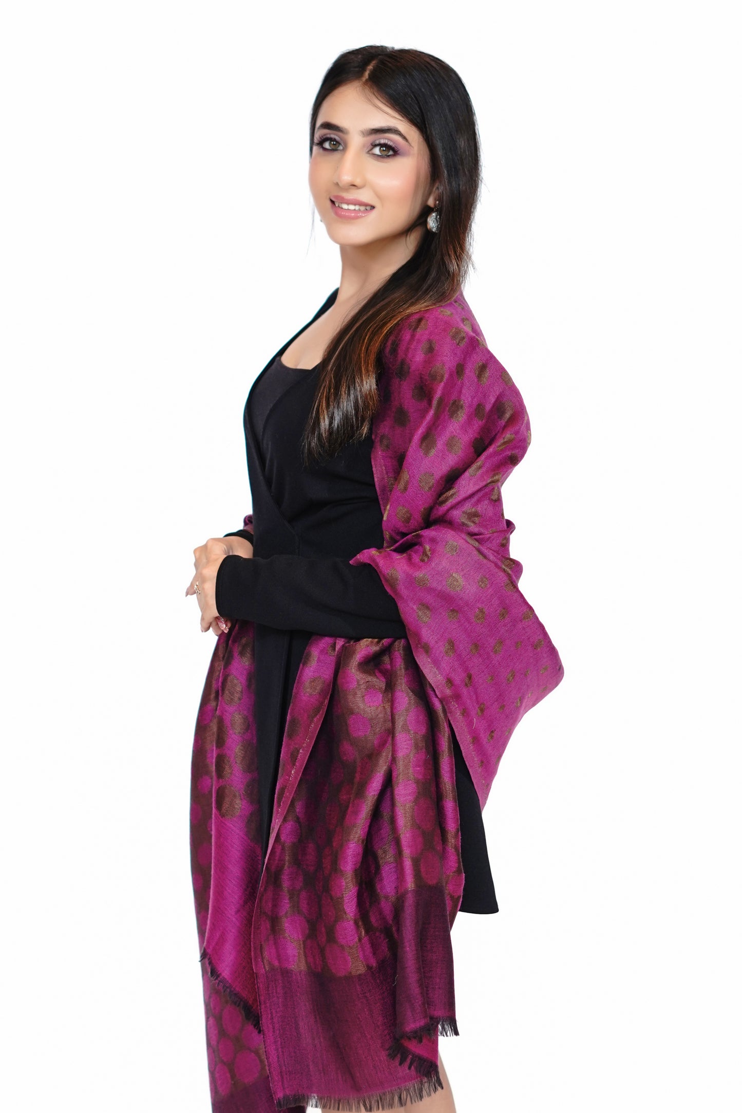 Women's Reversible Silk Blend Shawl with Zari Work - Magenta Marvel