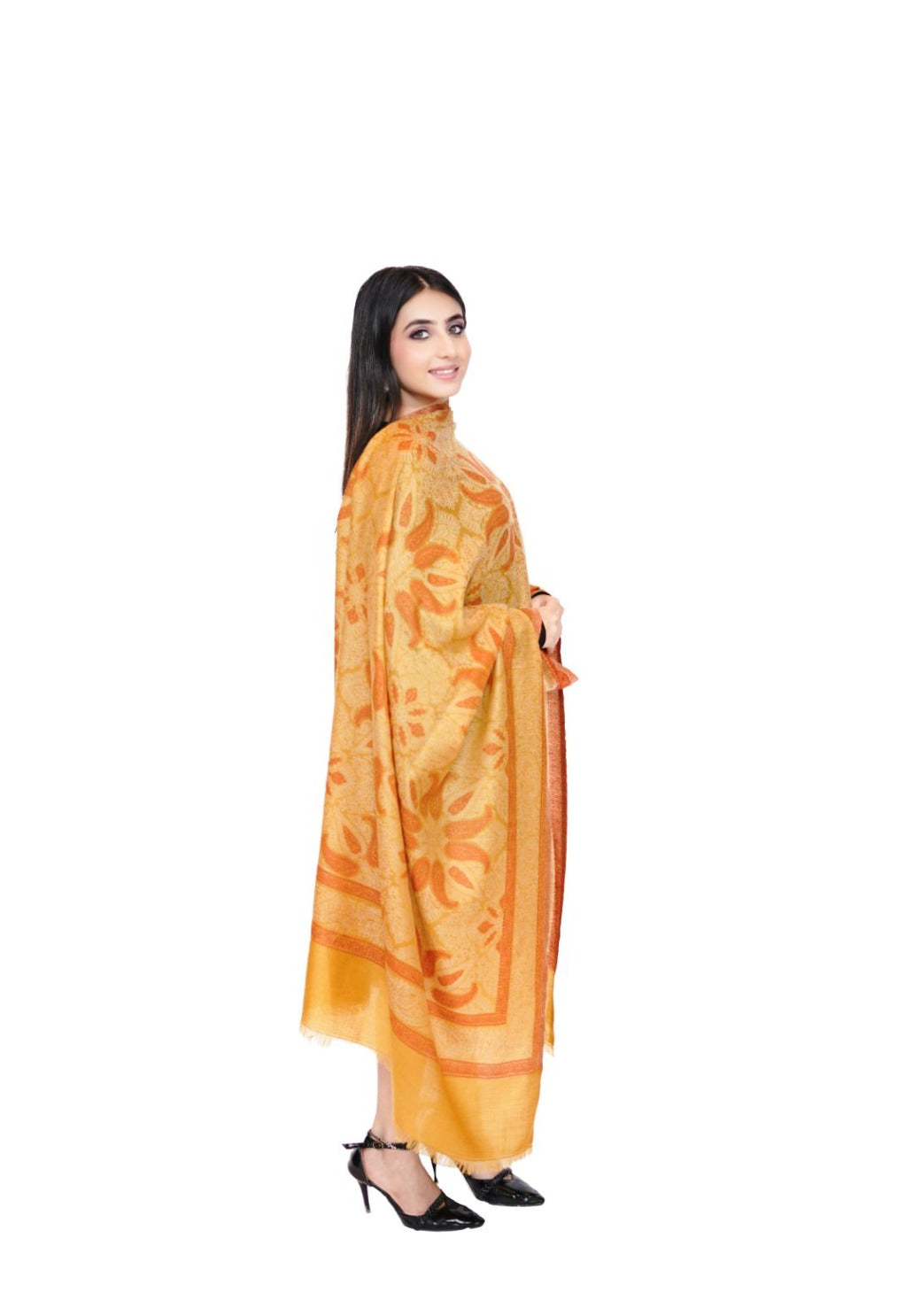 Women's Traditional Ethnic Weave Woollen Shawl - Vibranyt yellow