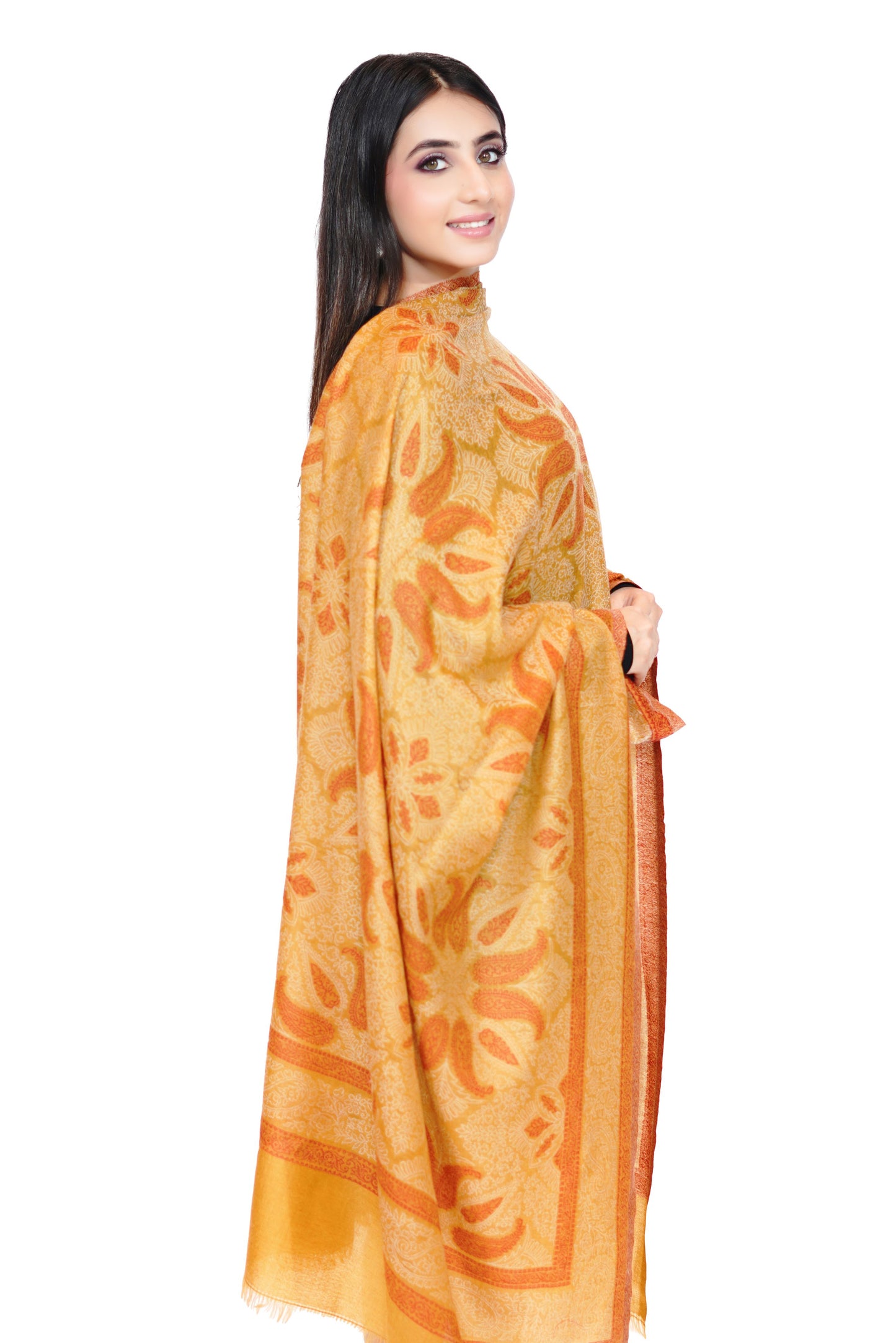 Women's Traditional Ethnic Weave Woollen Shawl - Vibranyt yellow