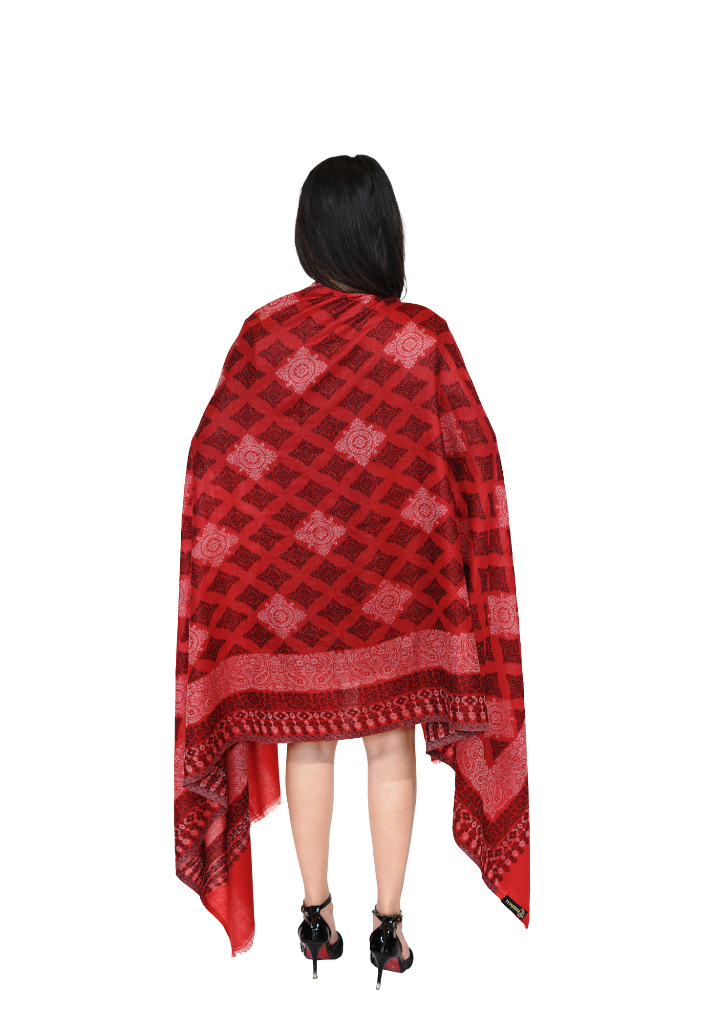 Women's Traditional Ethnic Weave Woollen Shawl - Ethereal Red