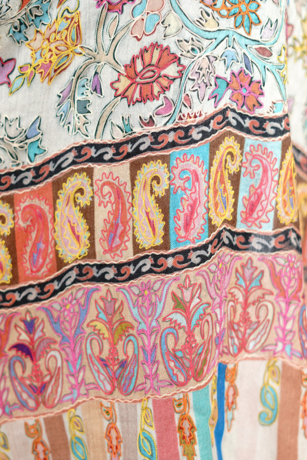 Hand-Embroidery Premium Wool Silk Print Stole for Men- Pastel Palette