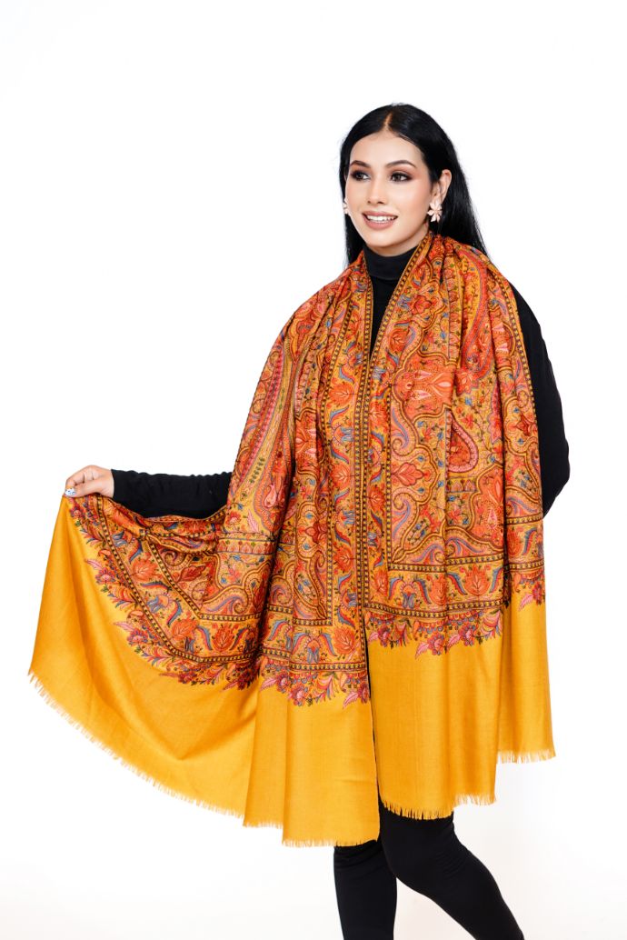 Heritage Jaal Jamawar Shawl for Women - Vibrant Yellow