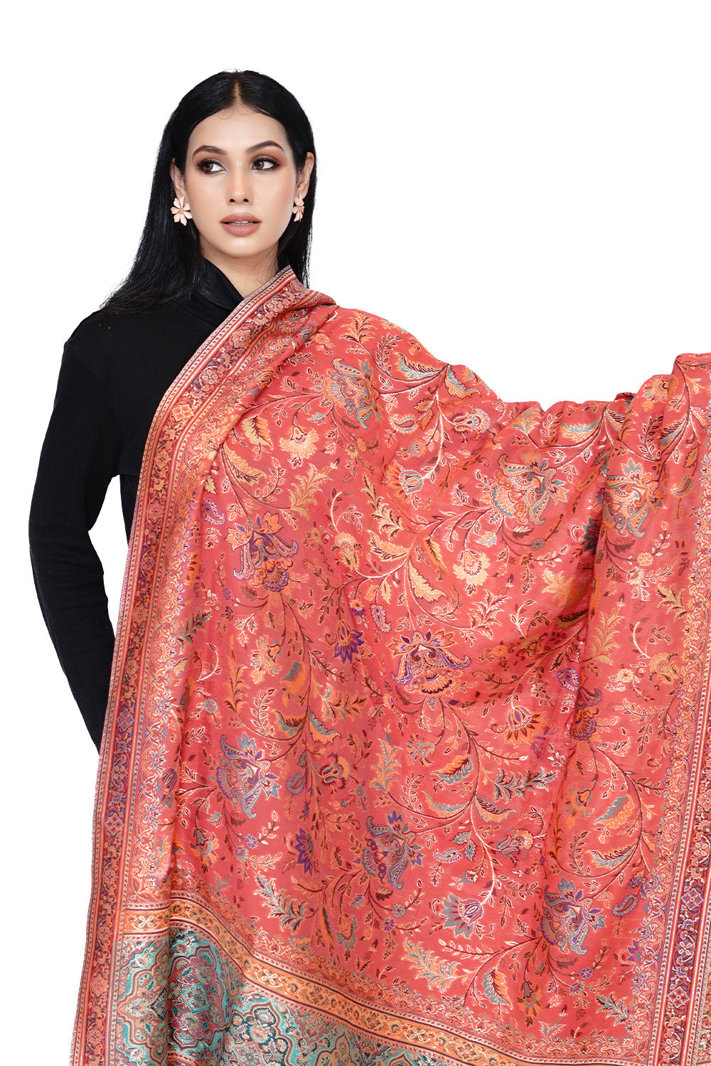 Heritage Peach Dupatta with Ethnic Motifs