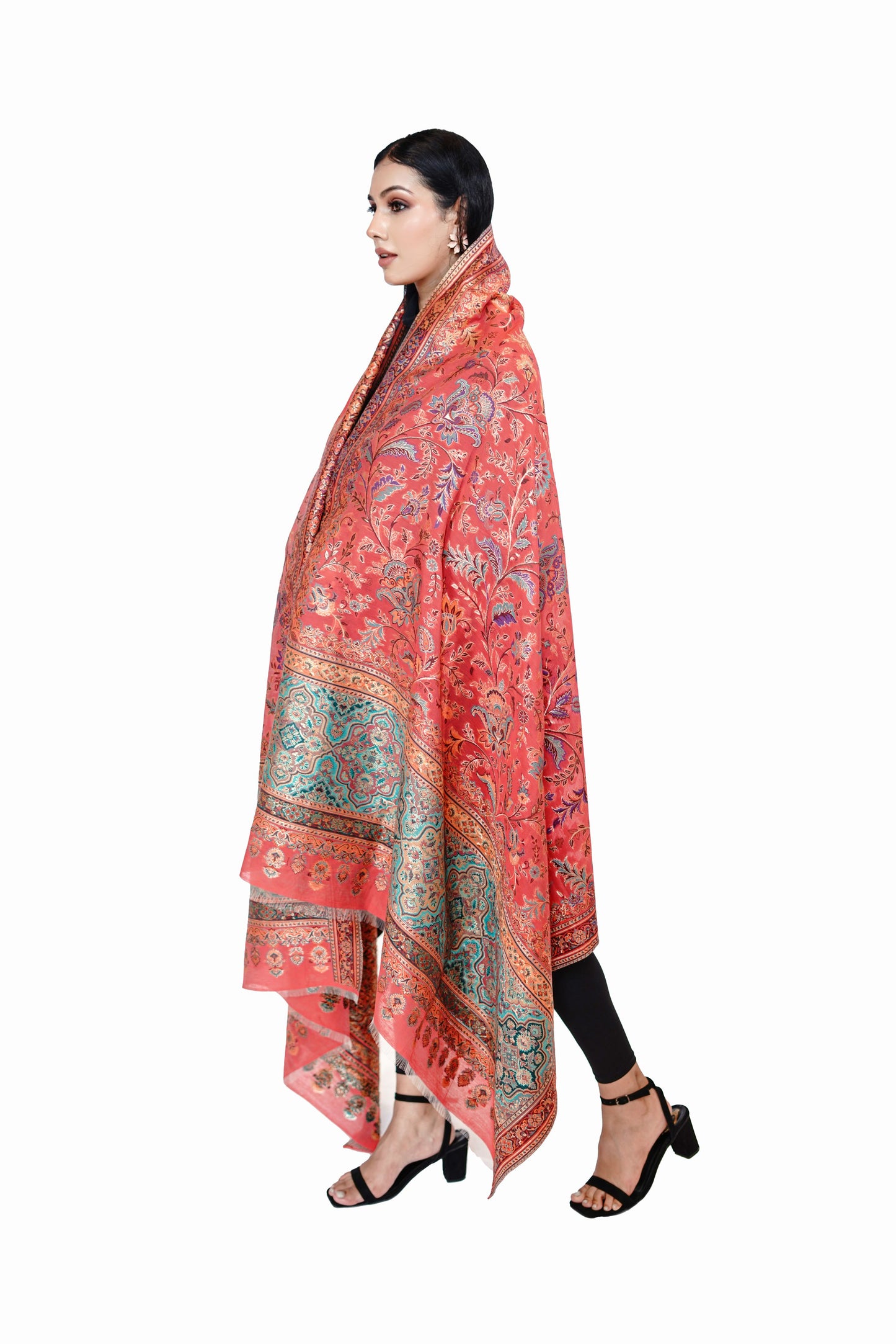 Heritage Peach Dupatta with Ethnic Motifs