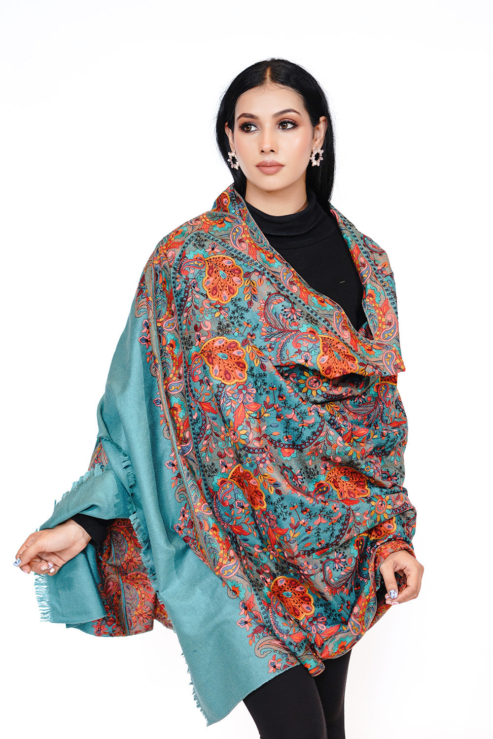 Heritage Jaal Jamawar Shawl for Women - Pastel Blue