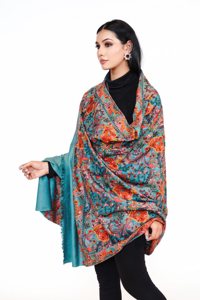 Heritage Jaal Jamawar Shawl for Women - Pastel Blue