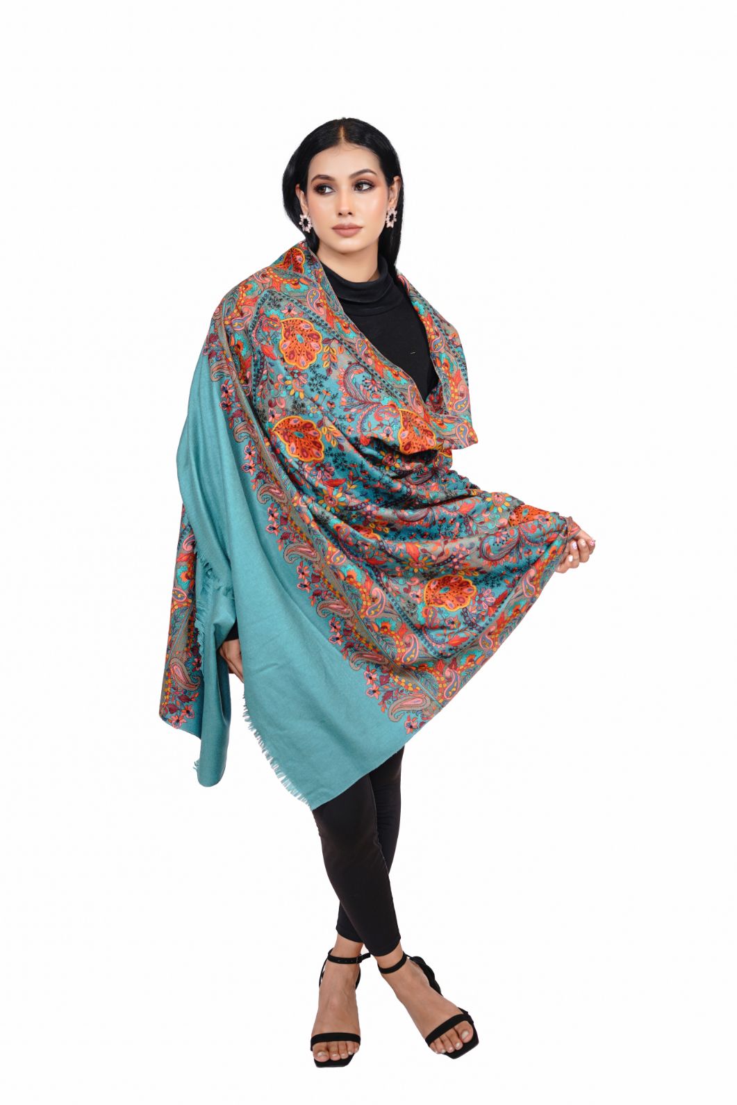 Heritage Jaal Jamawar Shawl for Women - Pastel Blue