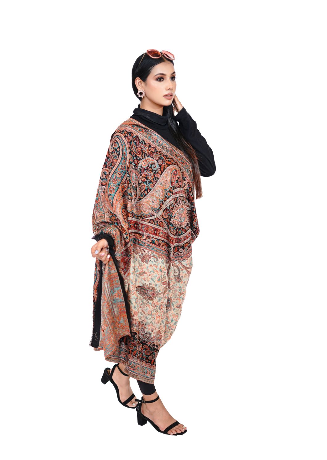 Traditional Bamboo Modal Black Kani Shawl for Women