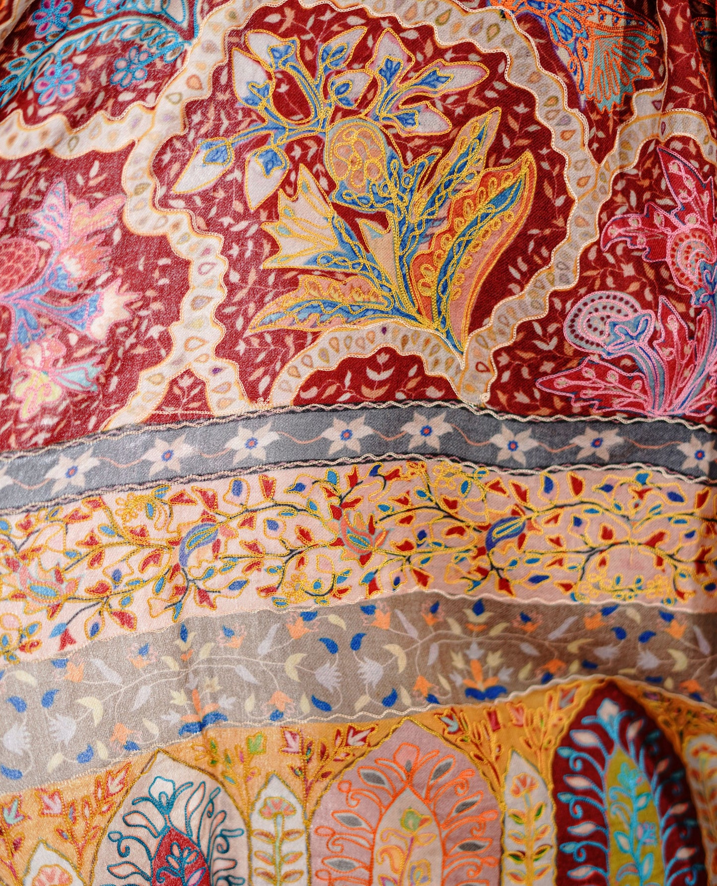 Heritage Rustic Red Hand Embroidered Printed Shawl for Women