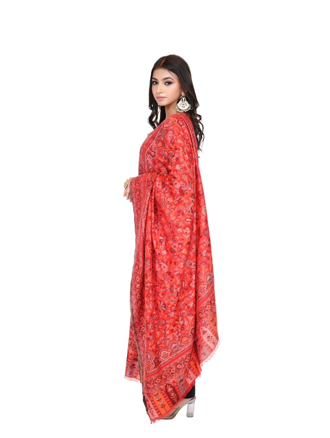 Traditional Bamboo Modal Red Kani Shawl for Women