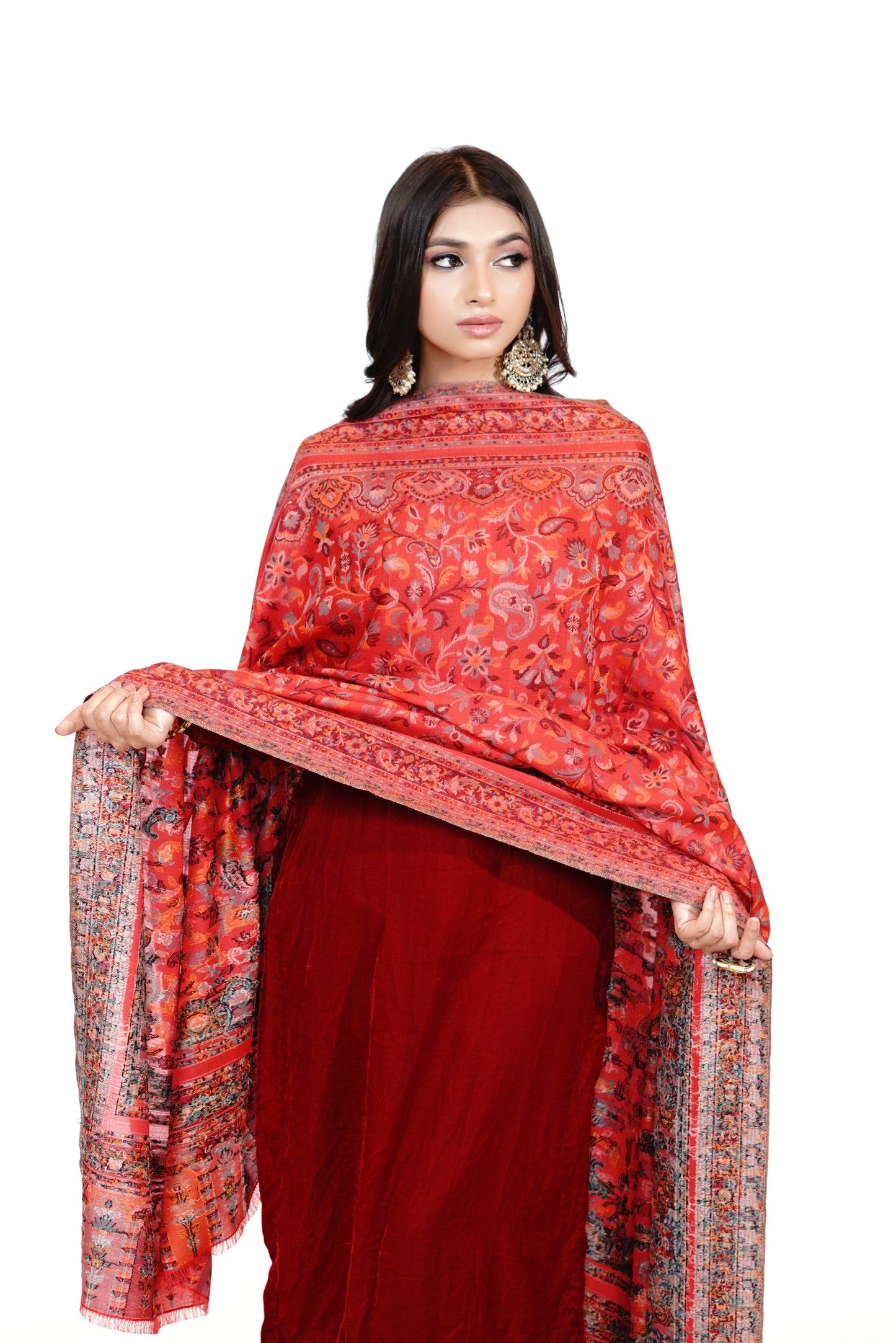 Traditional Bamboo Modal Red Kani Shawl for Women