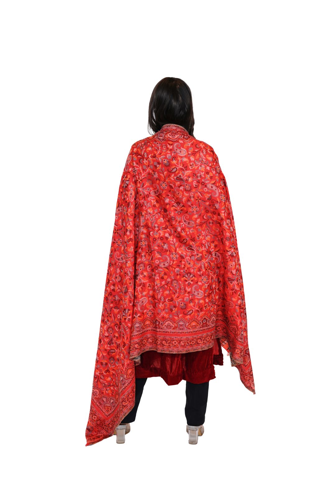 Traditional Bamboo Modal Red Kani Shawl for Women