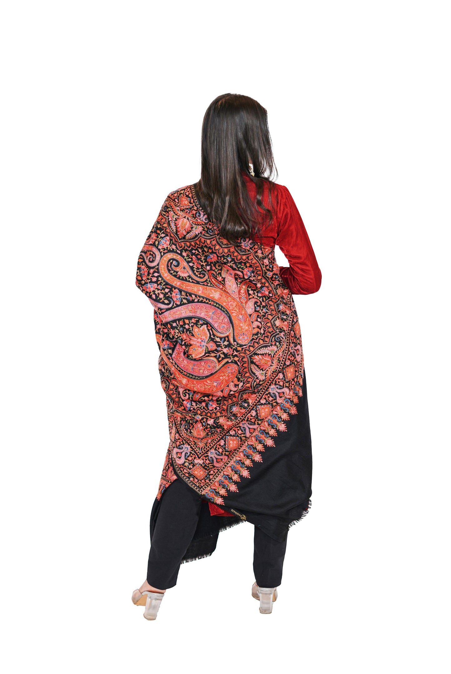 Heritage Embroidered Jaal Jamawar Shawl for Women - Classic Black