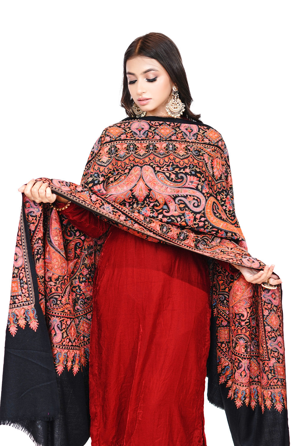 Heritage Mughal Darbaar WoolenShawl for Women - Classic Black