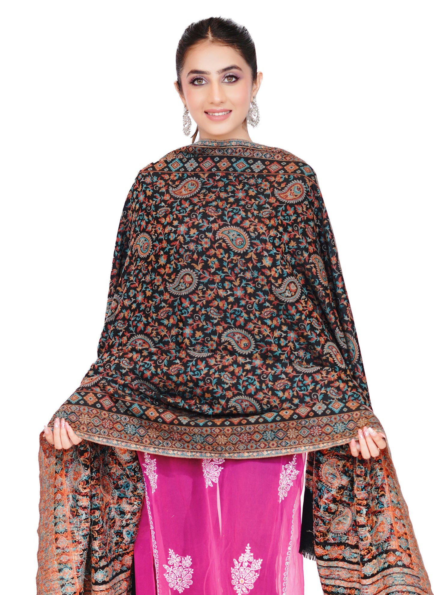 Women's Fine Wool Traditional Jamawar Kani Shawl - Classic Black