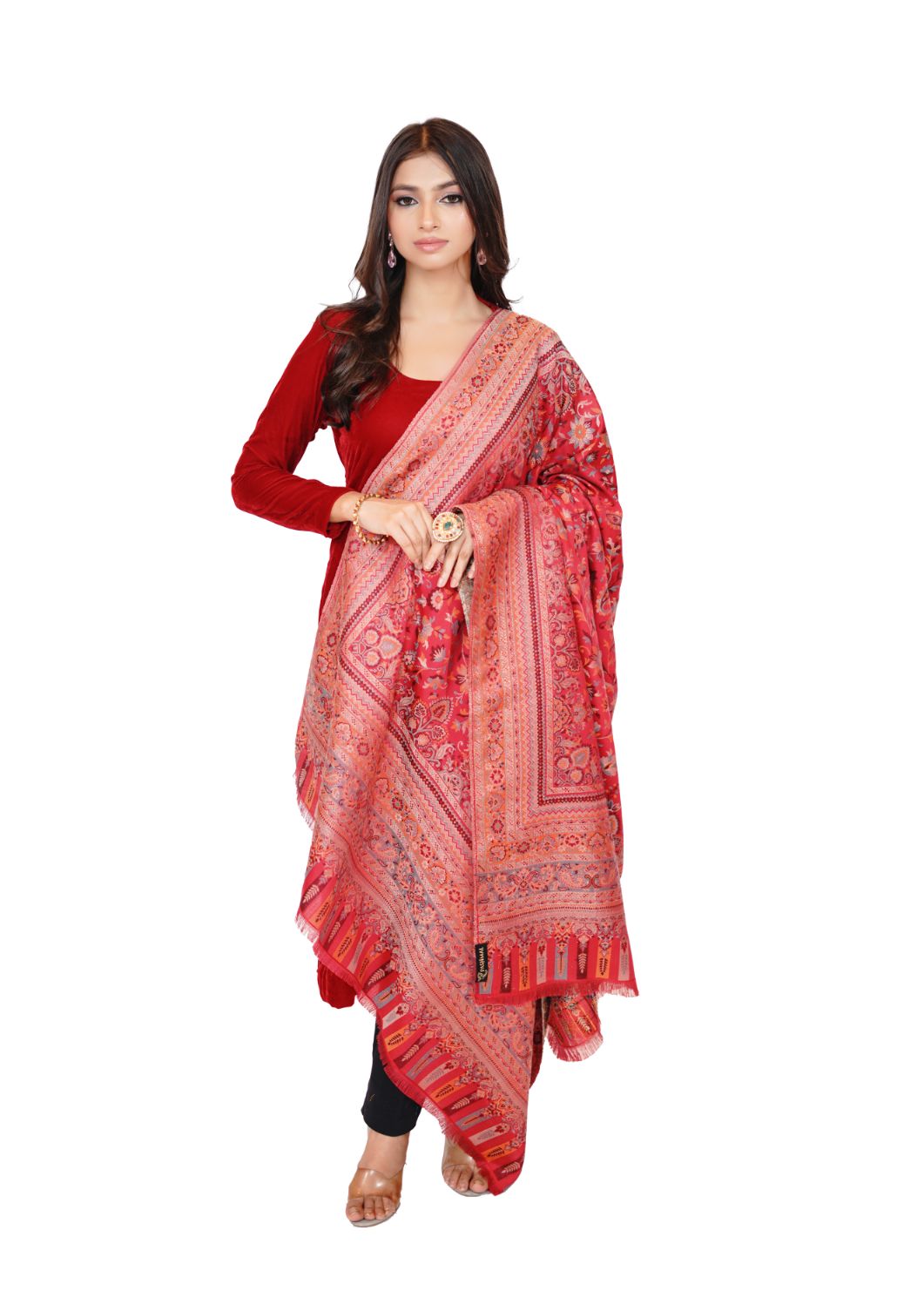 Soft Bamboo Modal Shawl with Zari for Women - Crimson Red