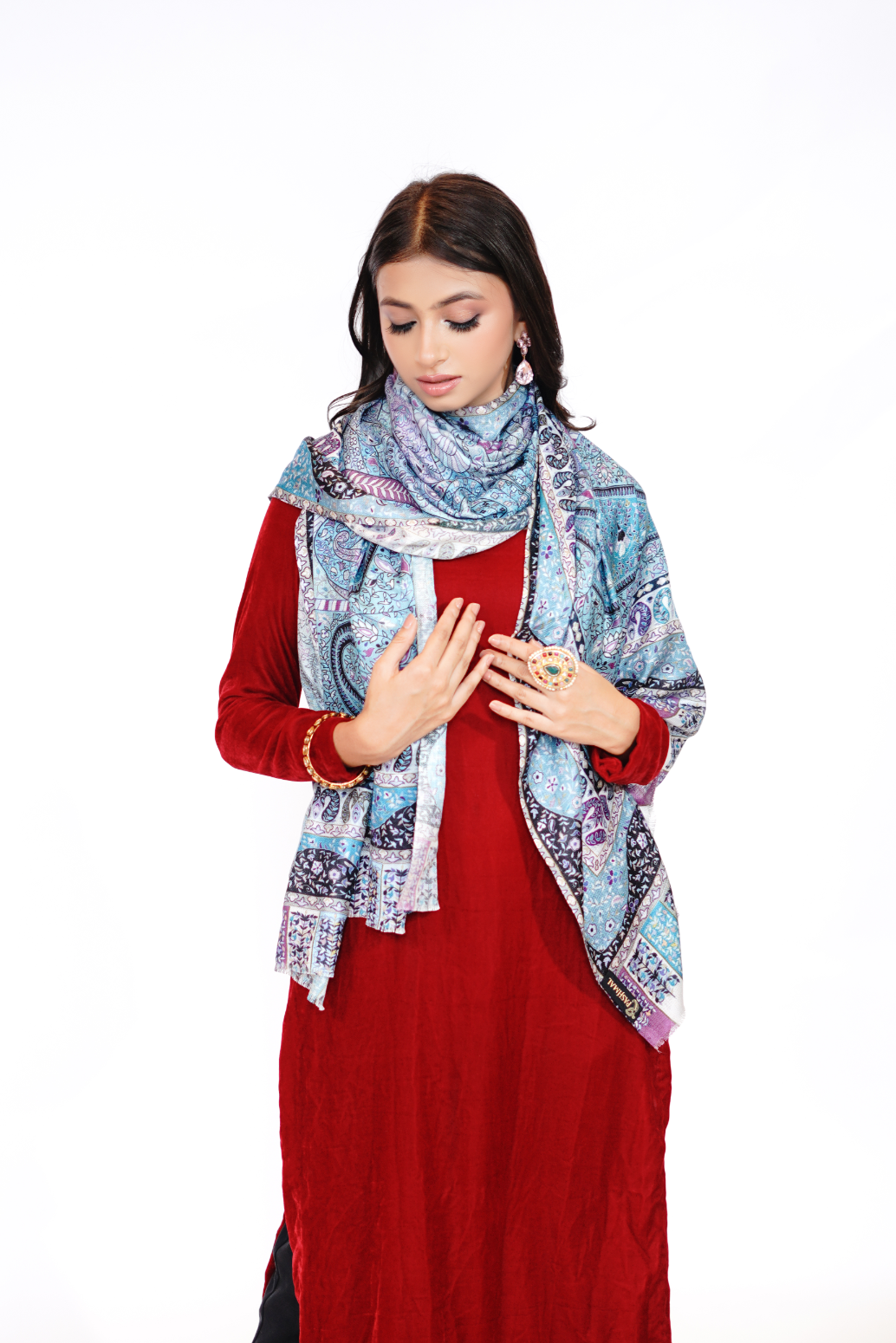 Soft Bamboo Modal Printed Stole for Women- Icy Blue