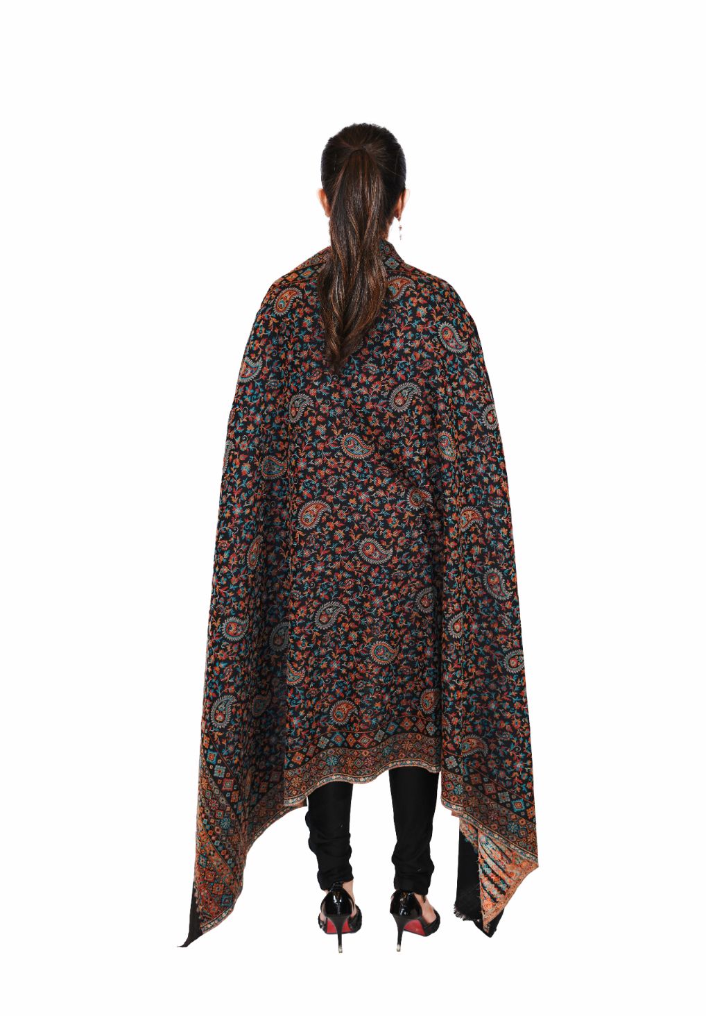 Women's Fine Wool Traditional Jamawar Kani Shawl - Classic Black