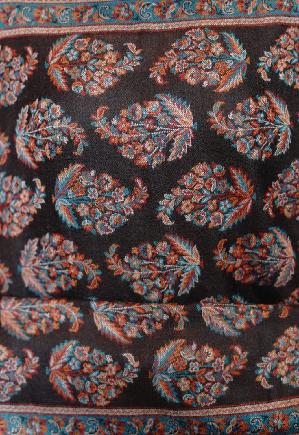Women's Wool Blend Antique Shawl with Booti Design - Black Beauty