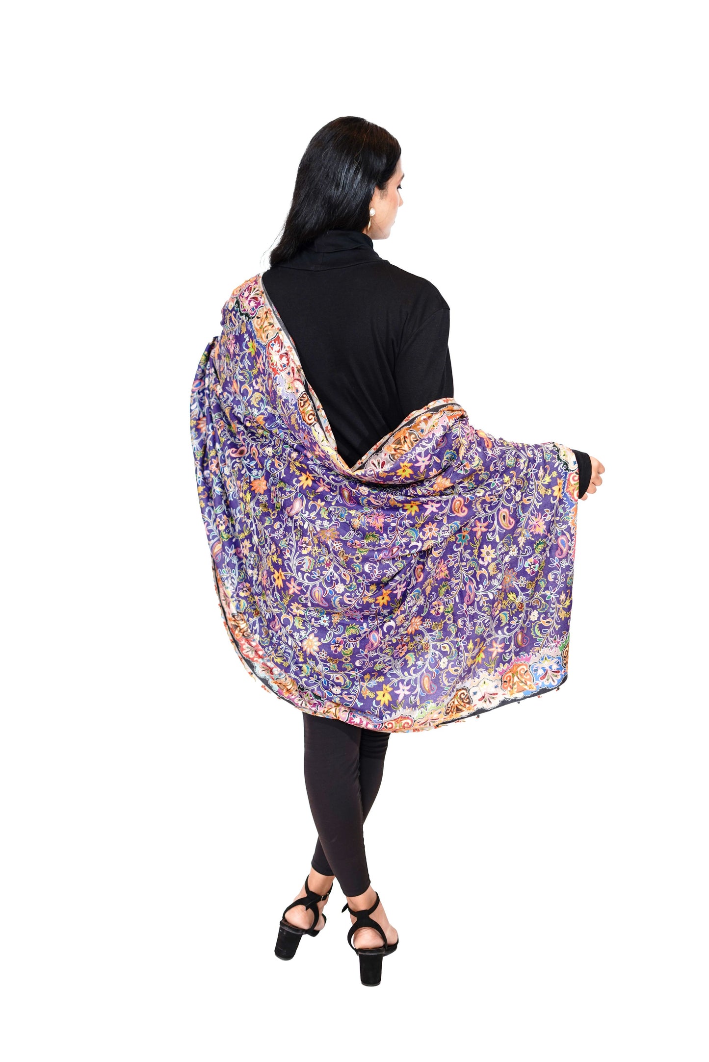 Heritage Rich Purple Hand Embroidered Printed Shawl for Women