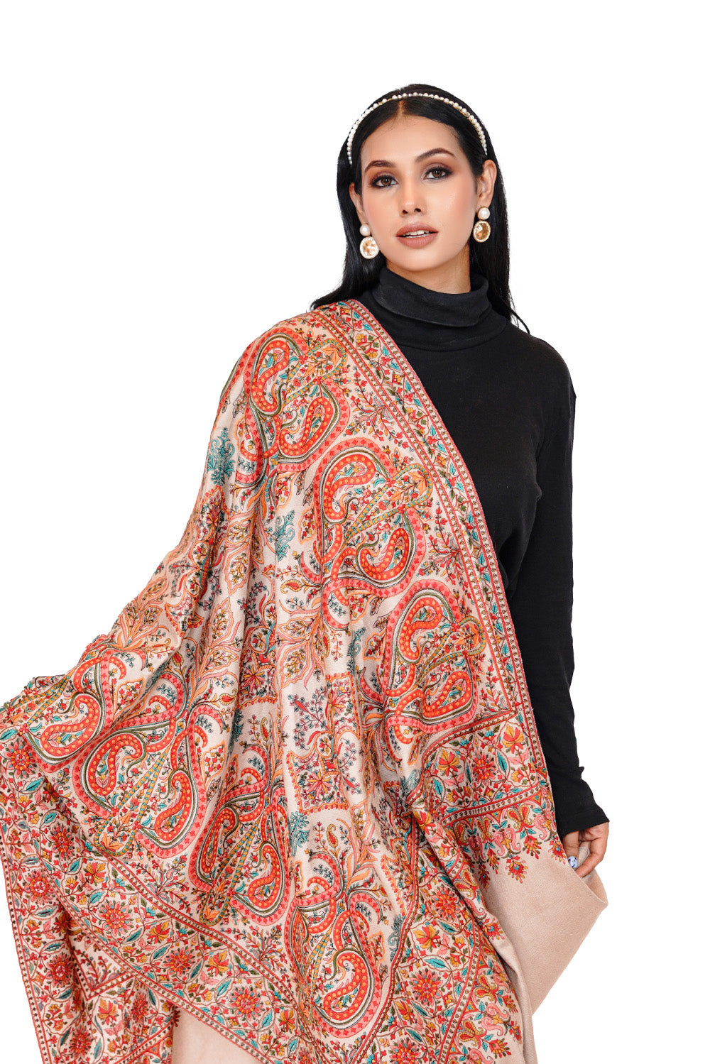 Heritage Embroidered Jaal Jamawar Shawl for Women - Pastel Hues